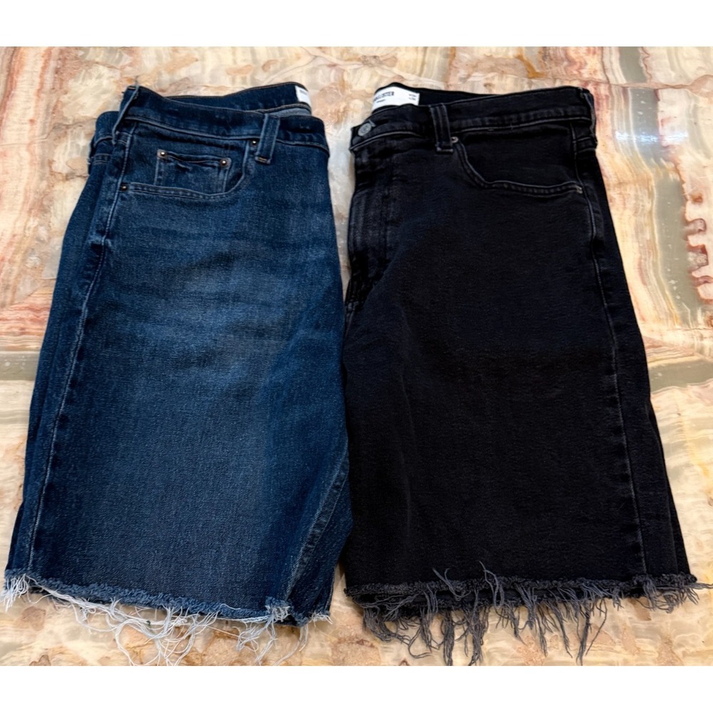 Hollister Mens‎ Baggy Shorts Black Blue Denim Frayed Hem Dark Wash 34 Lot Of 2